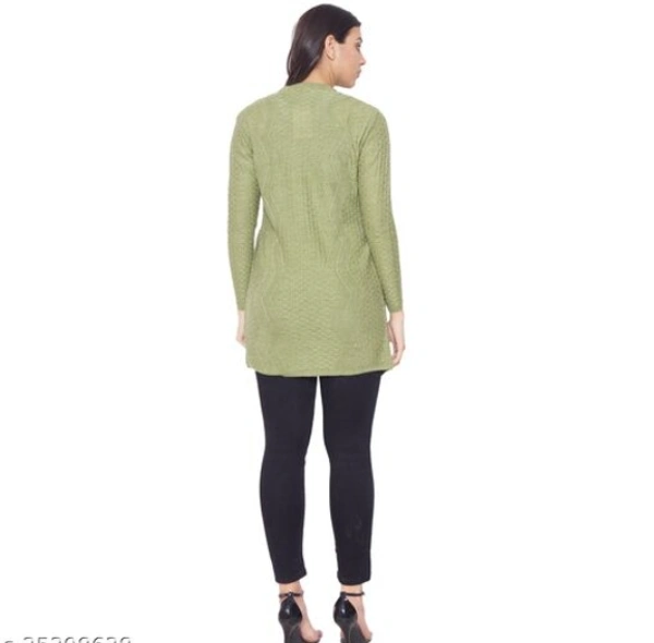 Clapton Women's Acrylic Green Blend Full Sleeve Winter Wear Long Cardigan/Shrug Beige - M, Green, Wool, Pack Of 1